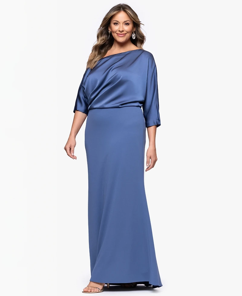Betsy & Adam Plus Asymmetrical Neck Long Dress