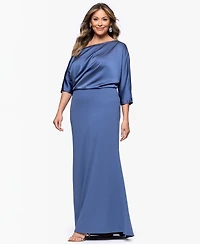 Betsy & Adam Plus Asymmetrical Neck Long Dress