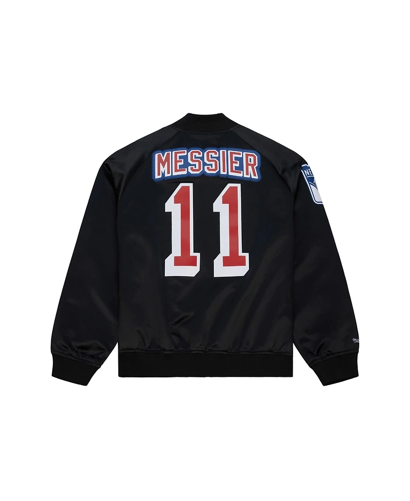 Unisex Mark Messier Black New York Rangers Maxxed Out Full-Zip Satin Jacket