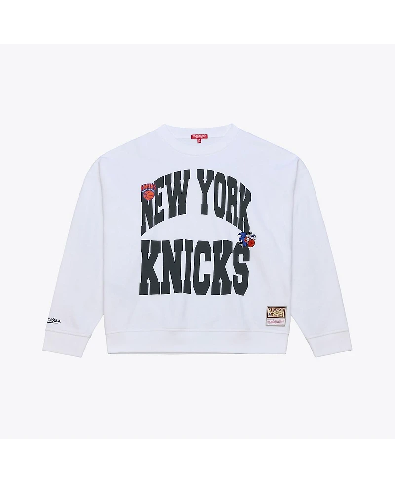 Women's White New York Knicks Lightweight Block Letter Sweatshirt