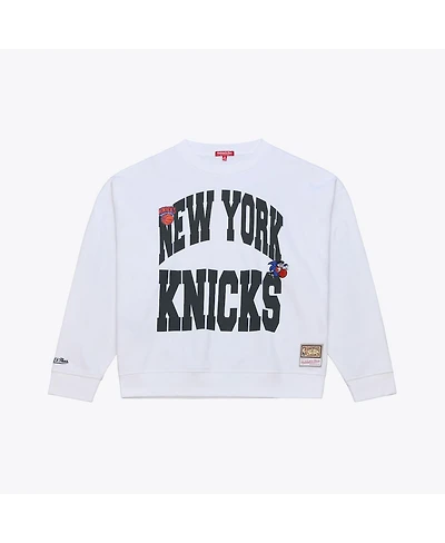 Women's White New York Knicks Lightweight Block Letter Sweatshirt