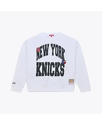 Women's White New York Knicks Lightweight Block Letter Sweatshirt