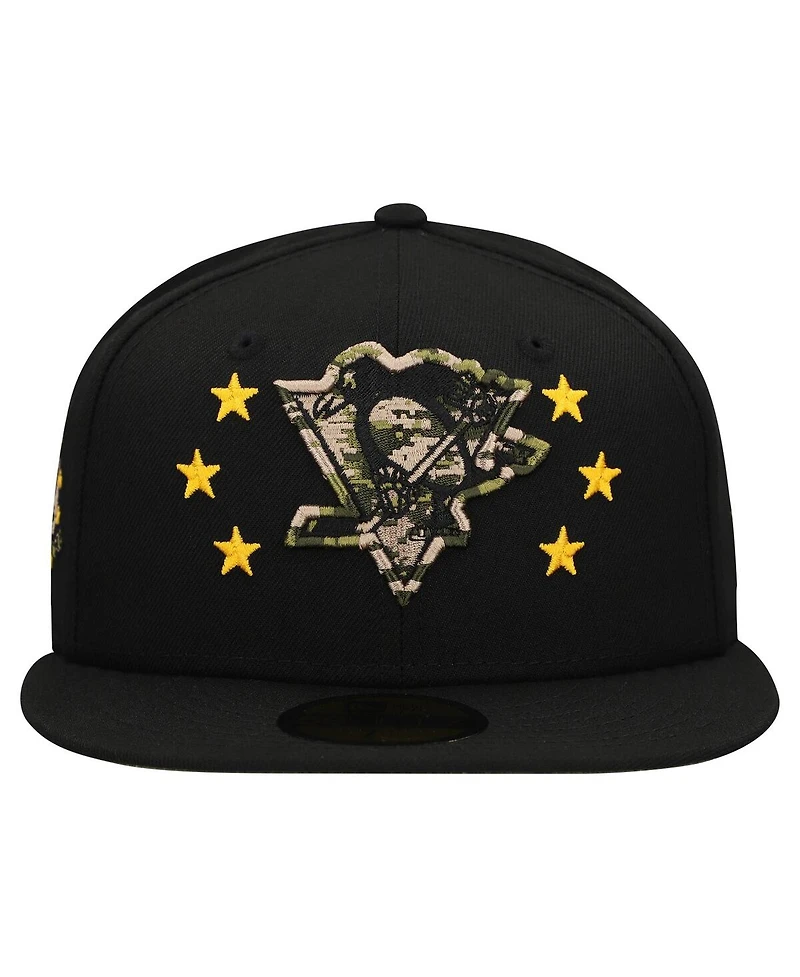 New Era Men's Black Pittsburgh Penguins Military Appreciation Digital Camo Stars 59FIFTY Fitted Hat