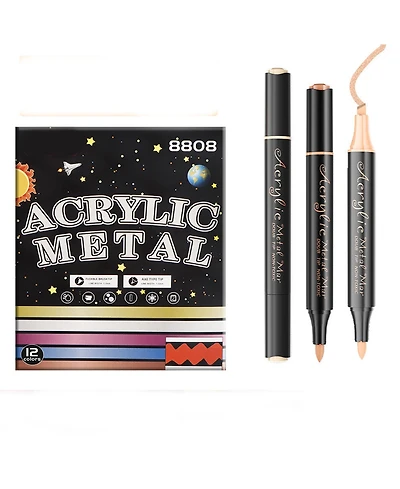 Htutwoo 12 Colors Acrylic Metallic Paint Pens, Dual Tip Marker Set