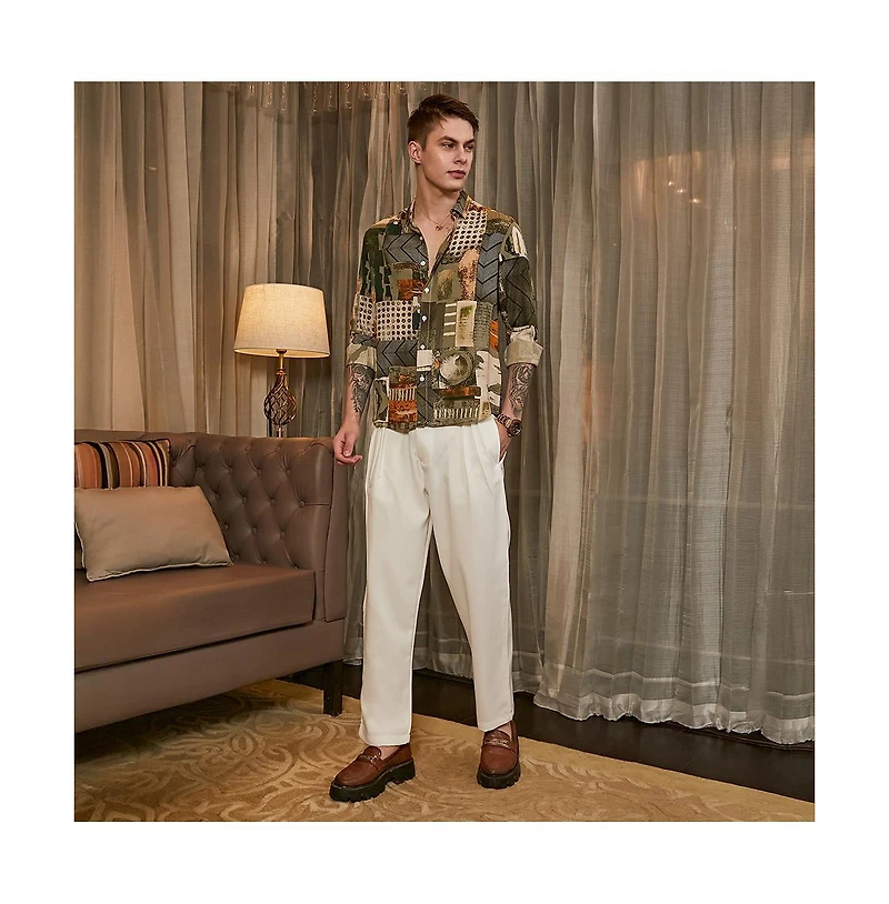 Campus Sutra Men's Olive Green & Coffee Brown Earthy-Abstract Shirt