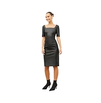 M.m.LaFleur Women's Elbow Sleeves and Square Neckline Faux Leather Sheath Dress