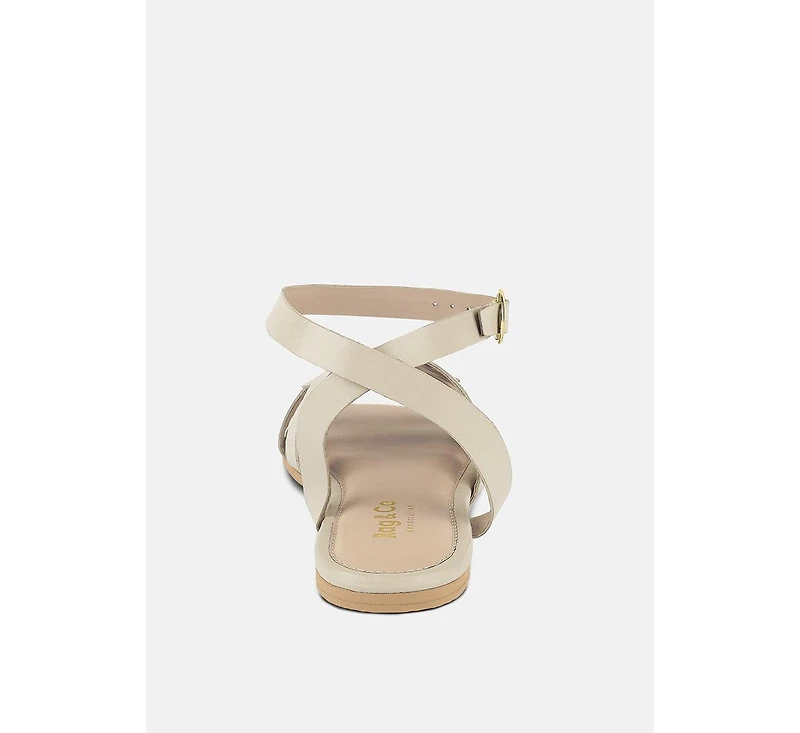 Womens Ashton Beige Flat Ankle Strap Sandals