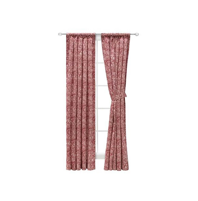 Ellis Curtain Segovia Printed Paisley Pattern on Ground 1.5" Rod Pocket High Quality Tailored Tiers 50"x36" Red