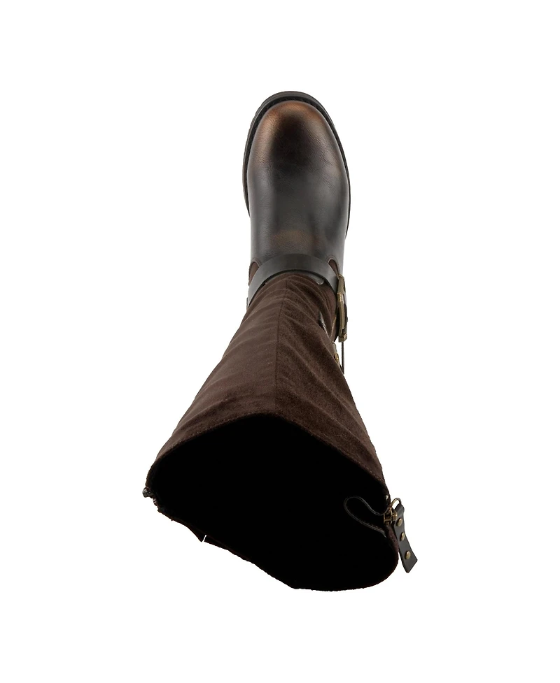 Patrizia Women's Misdreavus Metallic Burnished Tall Boot with Dual Buckles and Extended Calf Fit