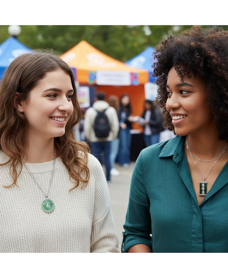Bling Jewelry Asian-Inspired Good Fortune Fu Pendant Necklace Set – Agate Rectangle & Jade Round, .925 Sterling Silver