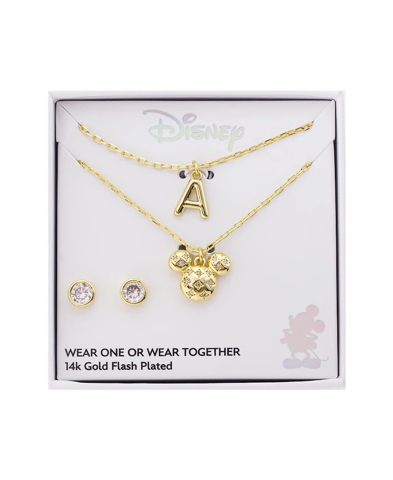 Disney Mickey Mouse Cubic Zirconia Initial Pendant Necklace and Earring Set