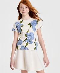 CeCe Girls' S-xl Hydrangea Crewneck Short-Sleeve Top