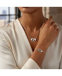 Bling Jewelry Romantic Delicate Working Lock Cz Accent Handcuff Necklace Pendant & Bangle Bracelet Jewelry Set Sterling Silver