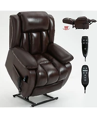 Clihome Dual Motor Infinite Position Up to 350 Lbs Electric Medium Genuine Leather Black Power Lift Recliner Chair with 8-Point Vibration Massage