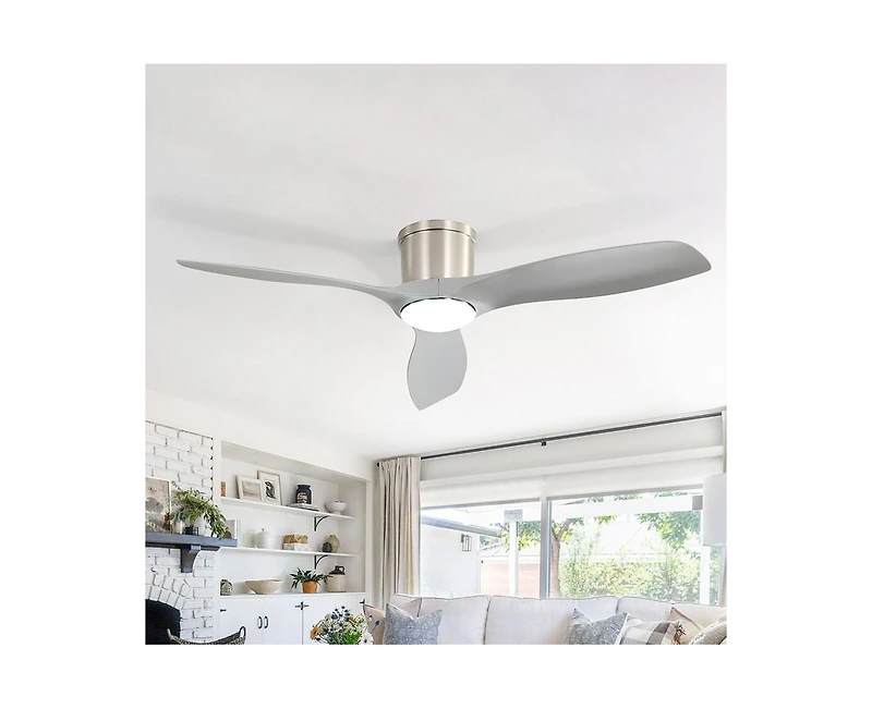 Sofucor 52-inch Modern Minimalist Sand Nickel 3-Blade Flush Mount with Remote Control,Supporting Mobile Device Connection and Voice Function