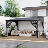 Homsee 12x14 Ft Aluminum Frame Sloped Galvanized Steel Roof Curtains & Netting Wall Mounted Gazebo Umbrellas & Awnings