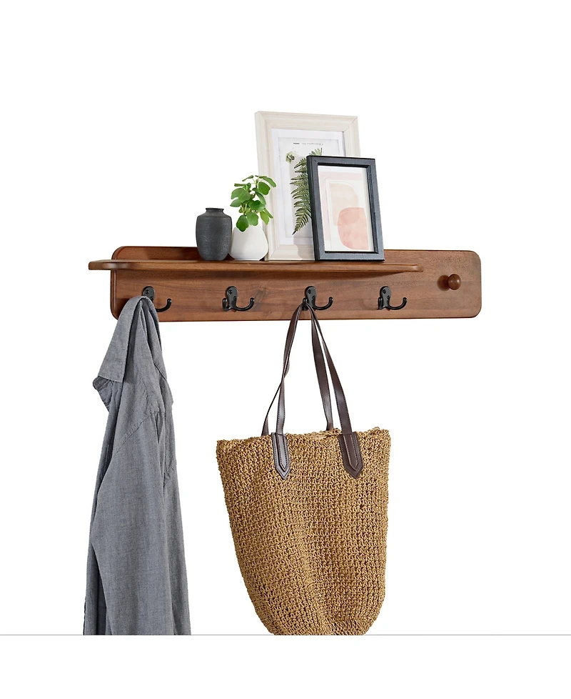 Alaterre Furniture 36" Acacia Wood Calais Wall Shelf with Hook