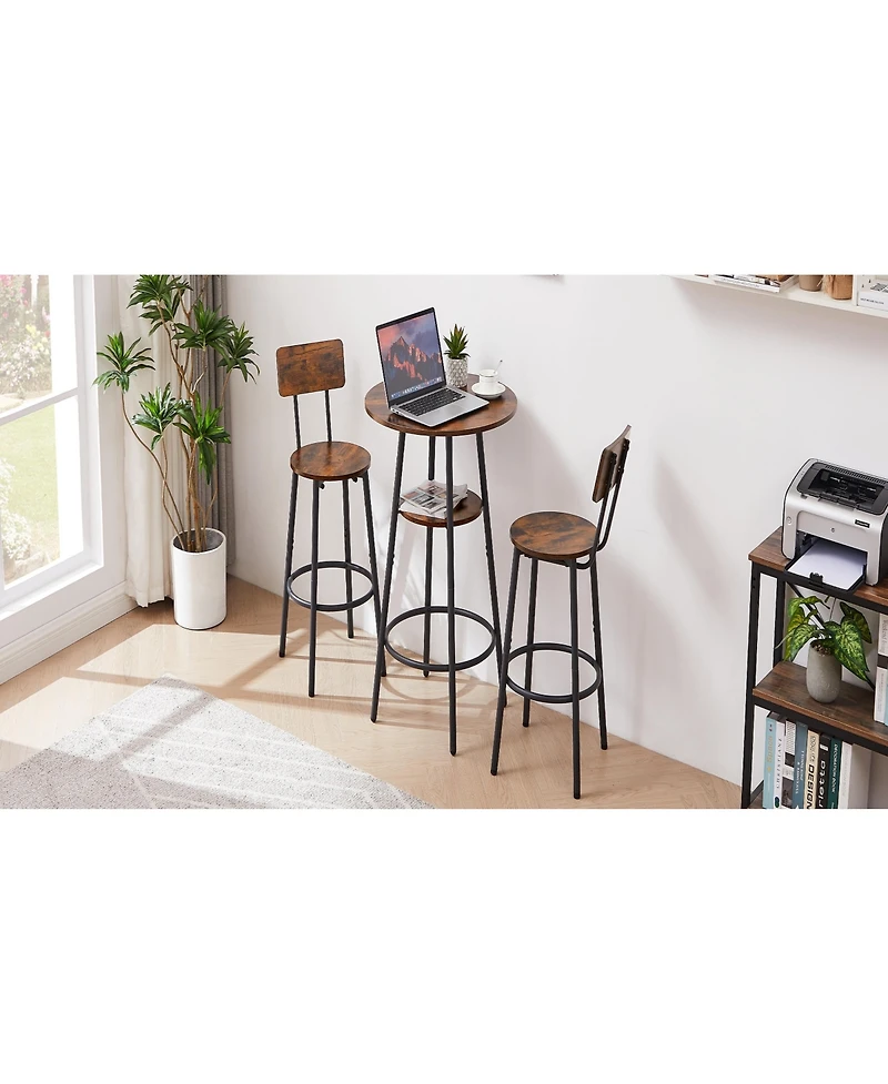 Casainc Round Stool Set with Shelf and Backrest