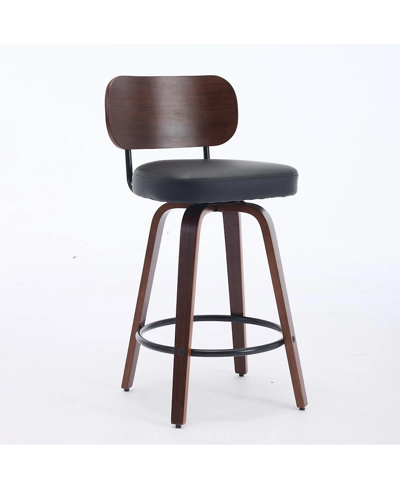 Casainc Set of 2 Faux Leather Swivel Bar Stools with Bentwood Legs, 26'' Seat Height