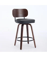 Casainc Set of 2 Faux Leather Swivel Bar Stools with Bentwood Legs, 26'' Seat Height