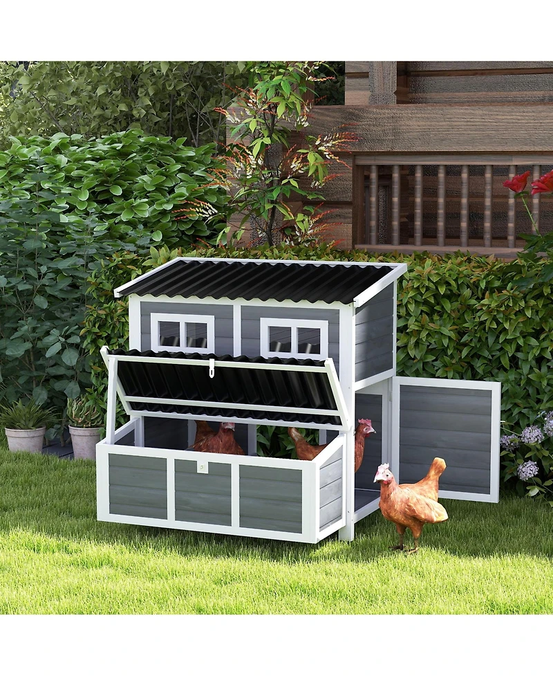 PawHut 39" Wooden Chicken Coop with Nesting Box, Tray, for 4-6 Chickens