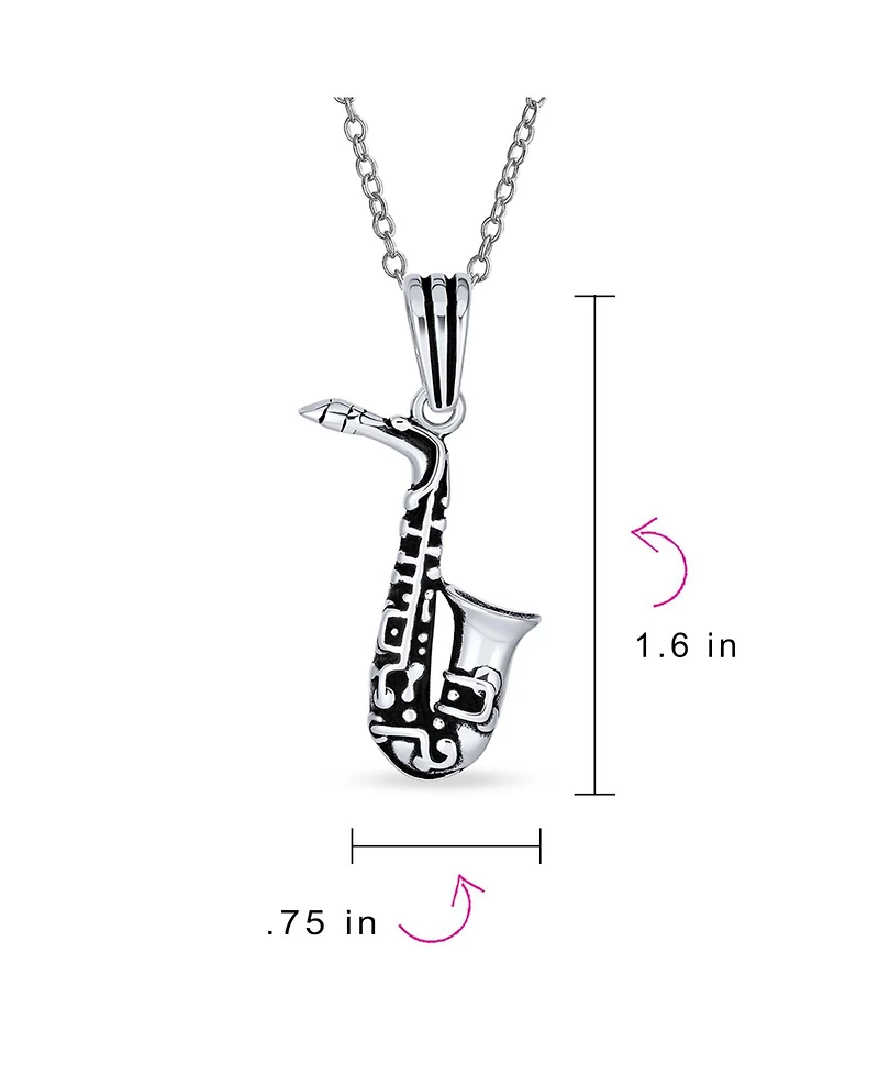 Bling Jewelry Music-Inspired Saxophone Pendant Necklace & Treble Clef Stud Earrings Set Sterling Silver