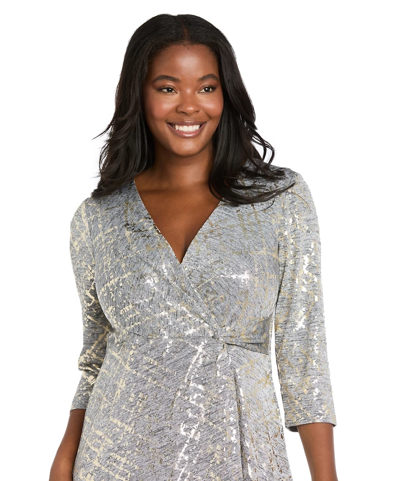 R & M Richards Petite Surplice Hankie Midi Dress