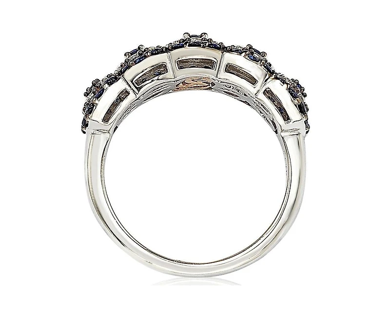 Suzy Levian Sterling Silver Sapphire 5 Stone Halo Anniversary Band Ring