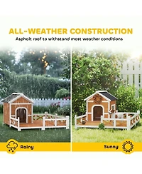 PawHut Outdoor Dog House, Wooden Dog House with Large Porch