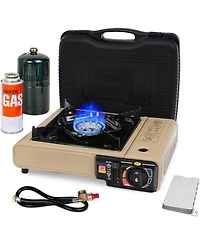 Aofar Dual Fuel Camping Stove with Butane&Propane Compatibility, Portable Stove for Outdoor, 7800 BTUs Output, Khaki