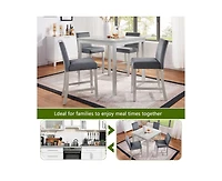 Casainc 5-Piece Silver Grey Counter Height Crystal Accent Dining Set with Square Wood Table and 4 Upholstered Chairs