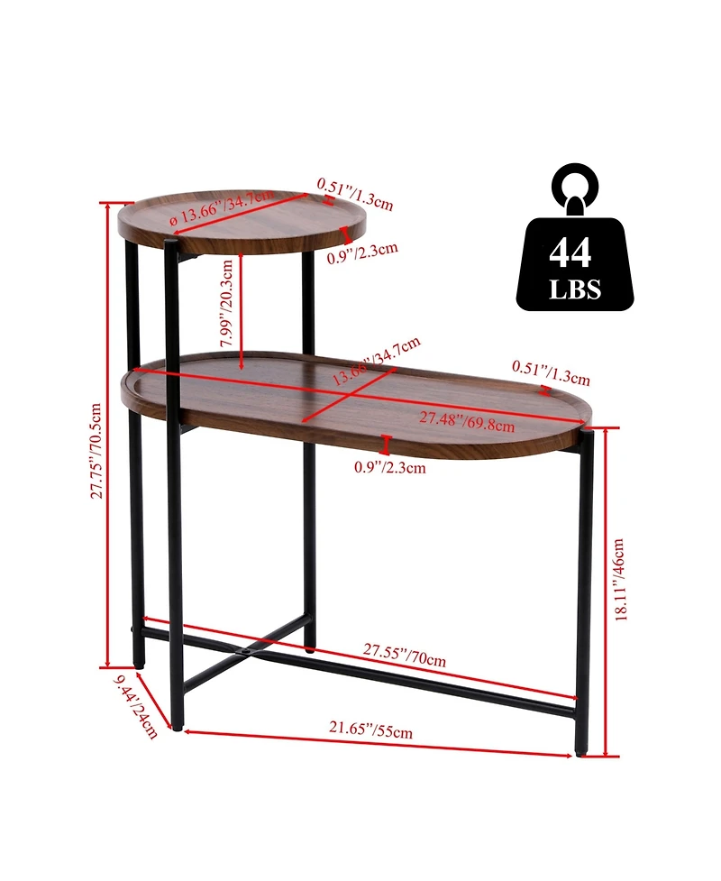 sumyeg Modern 2-Tier Wood Side Table with Storage Shelf in Walnut Brown