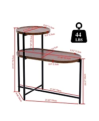 sumyeg Modern 2-Tier Wood Side Table with Storage Shelf in Walnut Brown