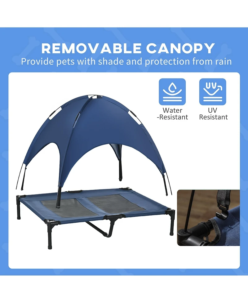 PawHut Elevated Portable Dog Cot with Uv Protection Canopy Shade,