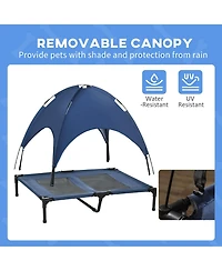 PawHut Elevated Portable Dog Cot with Uv Protection Canopy Shade,