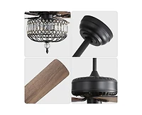 Sofucor 52-inch Modern Country-Style Black 5-Blade Flush Mount with Black Trim,and Equipped with Remote Control and Timer Functions