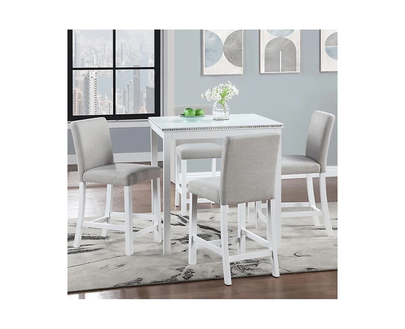 sumyeg 5-Piece Counter Height Dining Set with Crystal Accent Square Wood Table and 4 Upholstered Chairs