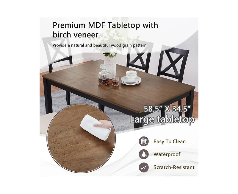 Casainc 6-Piece Classic Farmhouse Wood Dining Set with Table and Bench