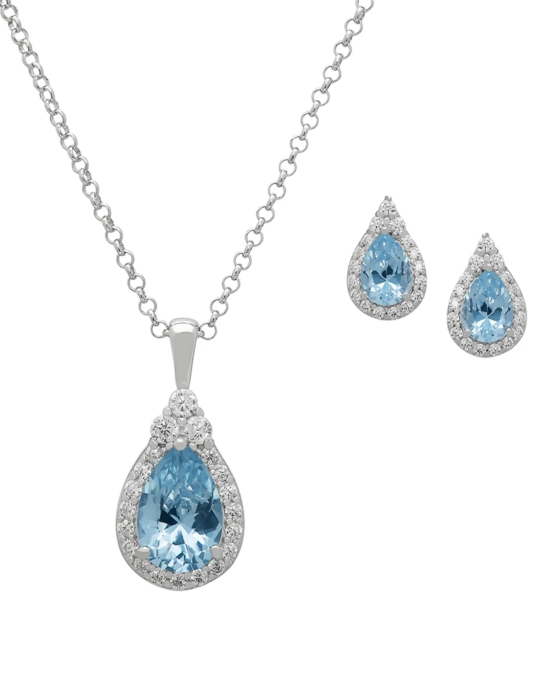 Macy's 2-Pc.Blue Topaz & White Topaz Pendant Necklace & Earrings Set (4.04 ct. t.w.) in Sterling Silver