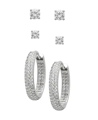 Macy's 3-Pc. Lab-Grown White Sapphire Stud and Hoop (4.88 ct. t.w.) Earring Set in Sterling Silver