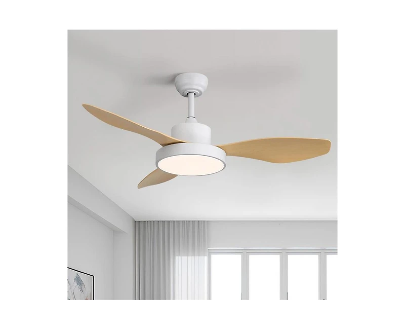 Sofucor 47-inch Modern White 3 Blades Ceiling Fan with Six-Speed Remote Control and Timing Function and Light Kit