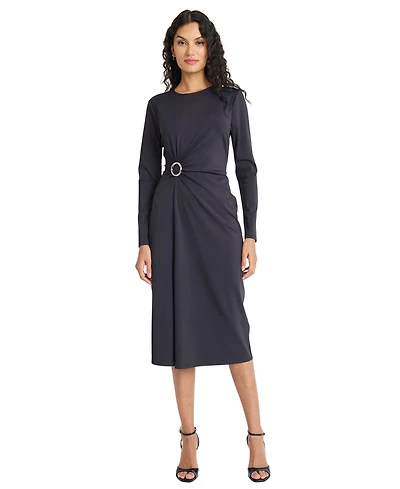 Maggy London Women's Ring Detailed Long-Sleeve Midi Dress