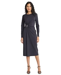 Maggy London Women's Ring Detailed Long-Sleeve Midi Dress