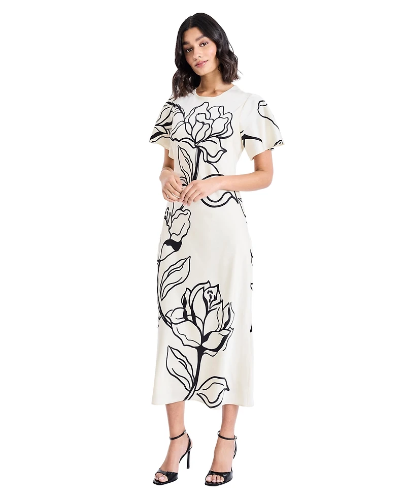 Maggy London Women's Short-Sleeve Floral Printed Dress