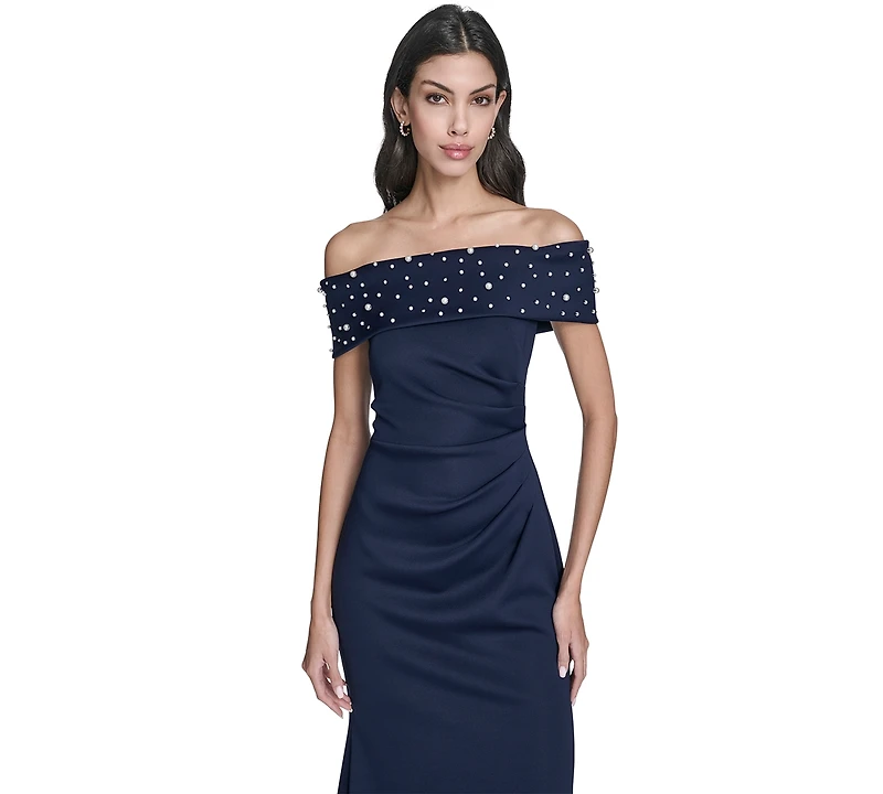 Eliza J Women's Off-The-Shoulder Faux-Pearl-Embellished Evening Gown