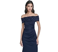 Eliza J Women's Off-The-Shoulder Faux-Pearl-Embellished Evening Gown