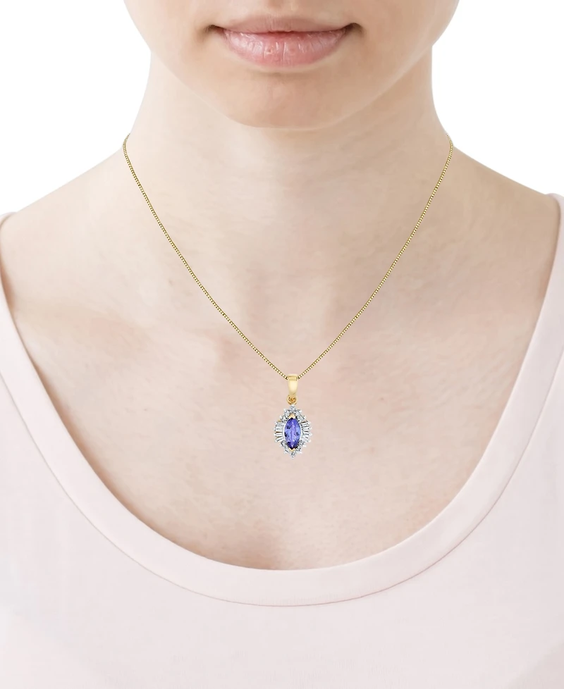 Macy's Tanzanite (5/8 ct. t.w.) & Diamond (1/4 ct. t.w.) Pendant Necklace in 10k Yellow Gold