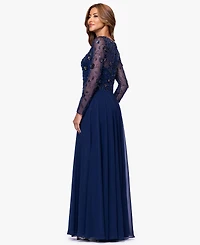 Xscape Women's Long-Sleeve Boat Neck Gown