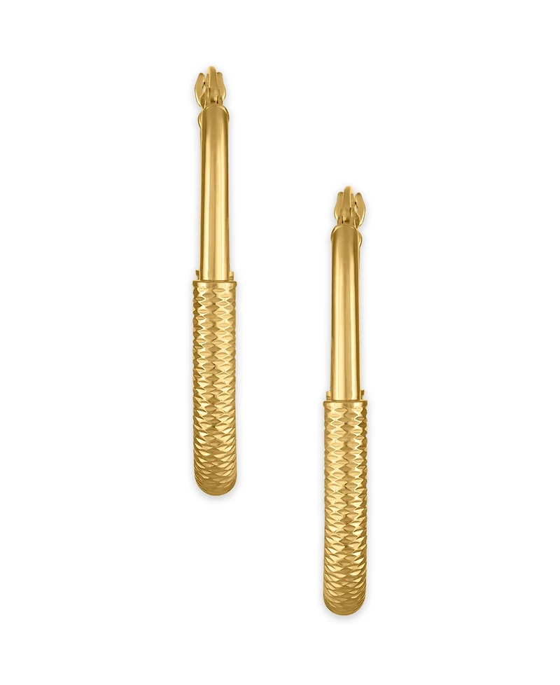 Macy's Polished and Diamond Cut Lock Hoop Earrings in 10k Yellow Gold