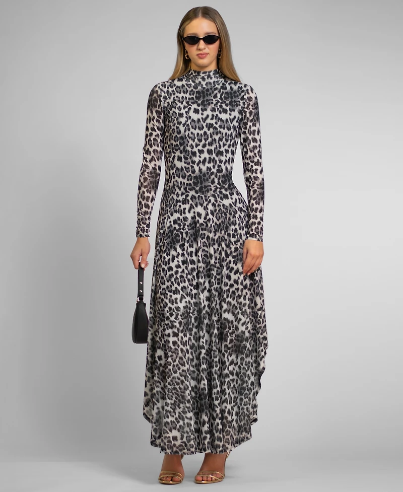 Rachel Rachel Roy Women's Beatrice Leopard Print Mock Neck Maxi Dress